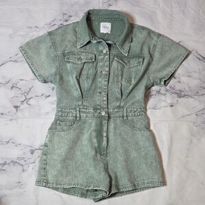 Le Lis Sage Green Denim Romper